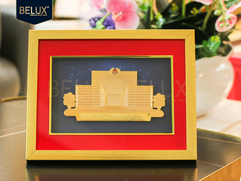 Lô Tranh Tòa Nhà Bộ Công An 32x25cm bằng đồng mạ vàng 24k thiết kế theo yêu cầu